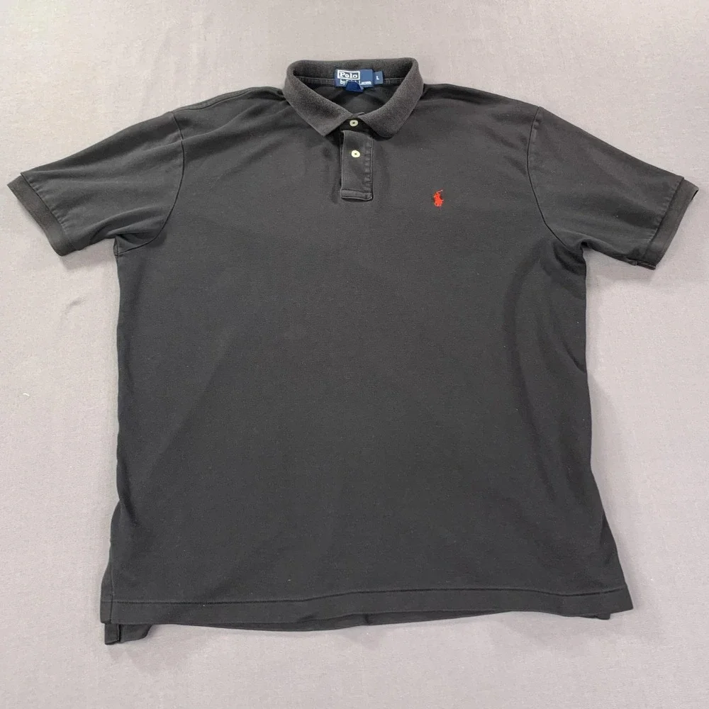 Polo Ralph Lauren Polo Shirt Mens LG Black Red Pony Embroidered Cotton USA‎ VTG